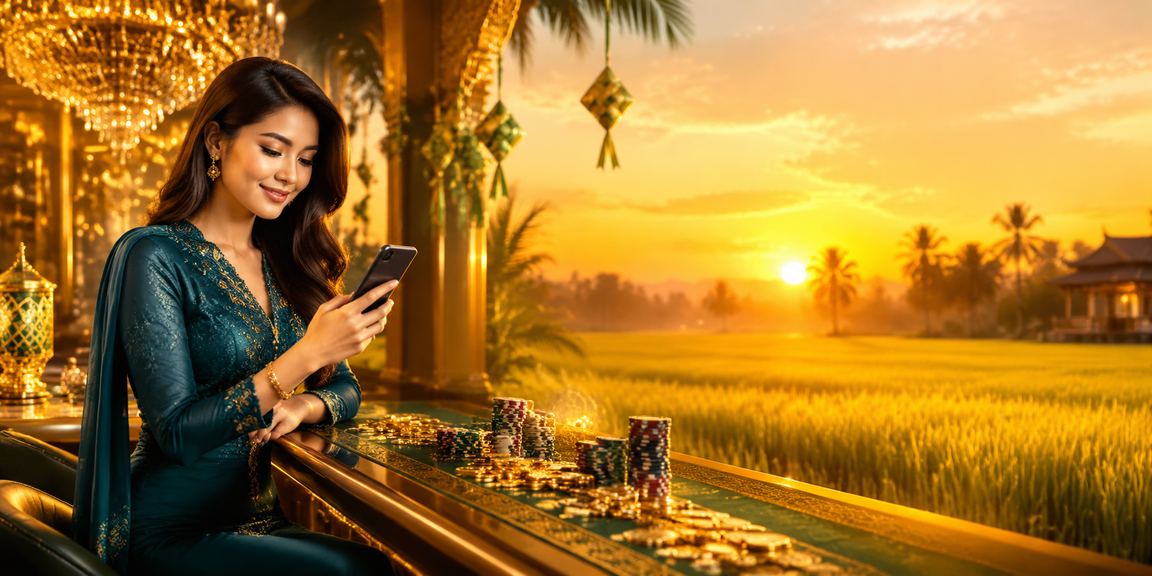 Skrin telefon menunjukkan kasino mudah alih semasa perayaan Hari Raya di Kedah