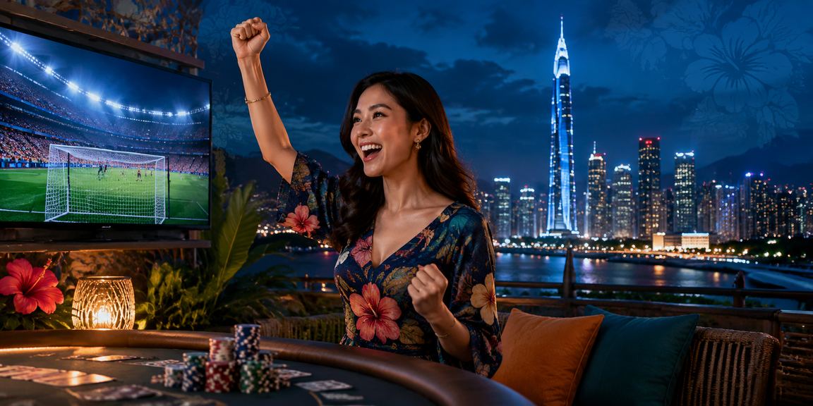 Meja permainan poker di Kuala Lumpur dengan cahaya malam yang dramatik